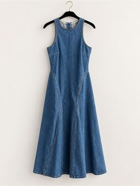 Future Collective Denim Maxi Dress Sleeveless Fit & Flare Blue Jean Dress